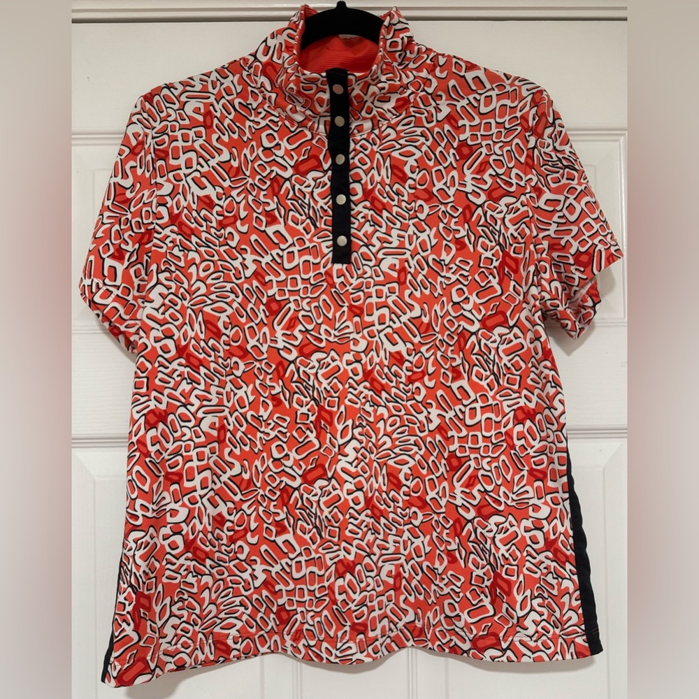 EUC Tail womens active shirt high neck metal snaps salmon navy sz L